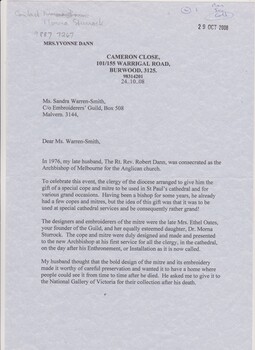 Archbishop Robert Dann Donation Letter