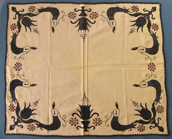 Textile - Yellow Embroidered Table Cloth, 1910-1930