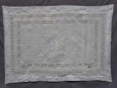 19 th C White Linen Pillow Case with Drawn Thread 