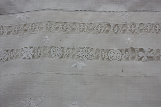 19 th C White Linen Pillow Case with Drawn Thread 