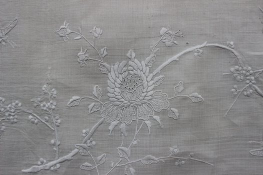 19 th C White Linen Pillow Case with Drawn Thread 