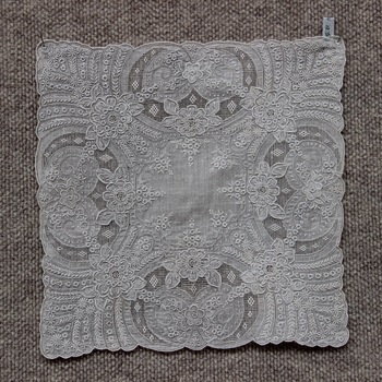 White Linen Heavily Embroidered Handkerchief