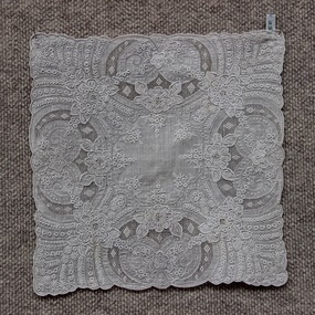 White Linen Heavily Embroidered Handkerchief