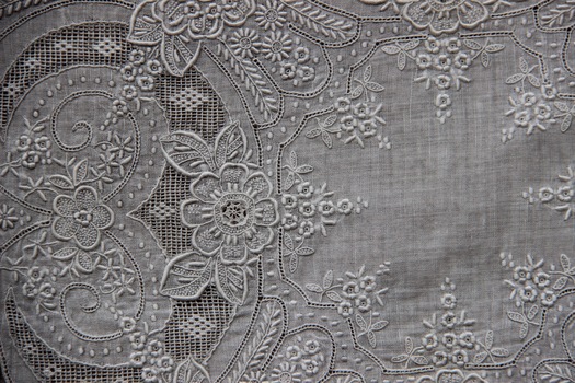 White Linen Heavily Embroidered Handkerchief