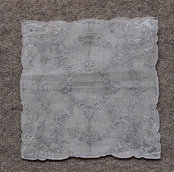 White Linen Heavily Embroidered Handkerchief
