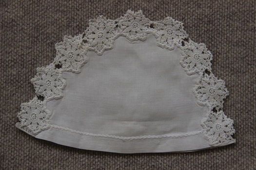 White Linen Tea Cosy with Crochet Medallions