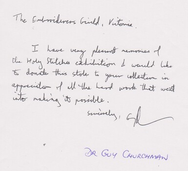 Ecclesiastical Stole Donation Letter