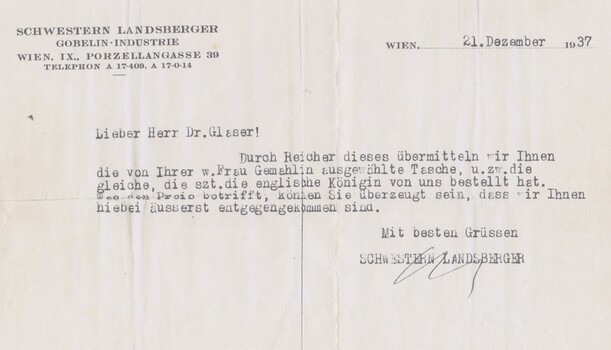 Landsberger Sisters Letter to Donor