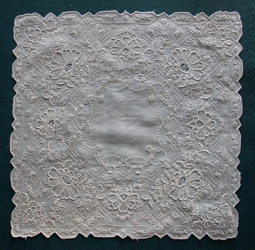 Chinese Whitework Embroidered Handkerchief