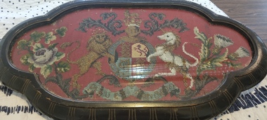 Textile - Coat of Arms inset in Wooden Shield, 19th century