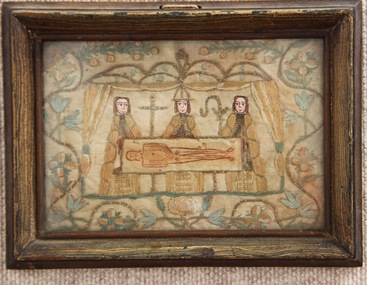 Textile - Medieval Christian 'Three Priests with Christ on Altar', ? 17th century