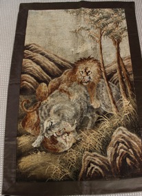 Japanese Silk Panel Depicting Lion and Prey