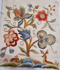 Textile - Embroidered panel - Jacobean style crewel, Eglantine Gill, 1936