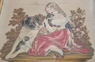 Textile - Berlin wool work embroidered panel