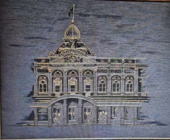 Textile - Goldwork embroidered panel of the Princess Theatre, Melbourne, Lesley Uren, The Princess Theatre, 1998