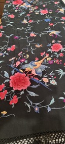 Textile - Chinese Black Silk Embroidered Piano Shawl, 1920's