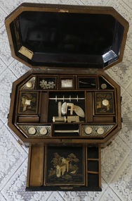 Domestic object - Chinese Lacquer Work and writing box with ivory contents and fittings, Chinese Lacquer Work Box