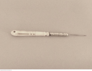 Souvenir - Crochet hook with Stanhope view of Melbourne Centenary Exhibition of 1888, 1888