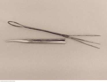 Tool - Triple folding crochet hook, with single open ended joint and sheath, Crochet hook, early 20th century