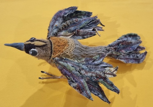 Contemporary 3D Machine and Hand Embroidered Bird
