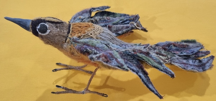 Contemporary 3D Machine and Hand Embroidered Bird