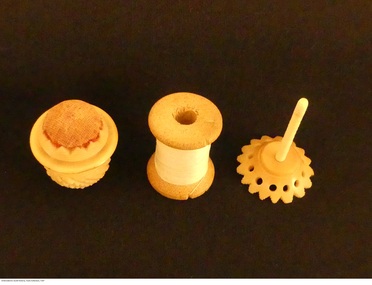 Tool - Vegetable ivory combined cotton reel holder and pin cushion, 1830-1870