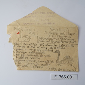 Textile - Geoff Riley embroidery design envelope - Black Swan, Geoff Riley, 1920's-1956/7