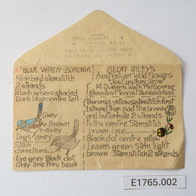 Textile - Geoff Riley embroidery design envelope - Blue Wren-Boronia, Geoff Riley, 1920's-1956/7