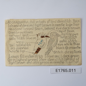 Textile - Geoff Riley embroidery design envelope - Kookaburra & Red flowering gum, Geoff Riley, 1920's-1956/7