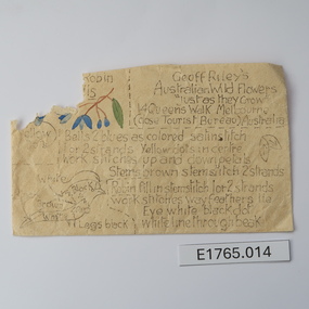 Textile - Geoff Riley embroidery design envelope - Robin red breast & Blue bells, Geoff Riley, 1920's-1956/7
