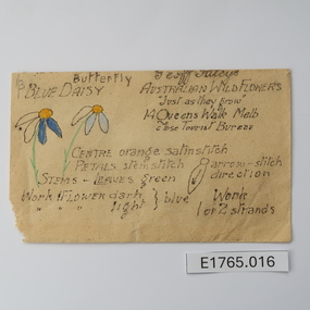 Textile - Geoff Riley embroidery design envelope - Blue daisy and butterfly, Geoff Riley, 1920's-1956/7