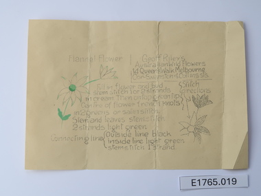 Textile - Geoff Riley embroidery design sheet - Flannel flower, Geoff Riley, 1920's-1956/7