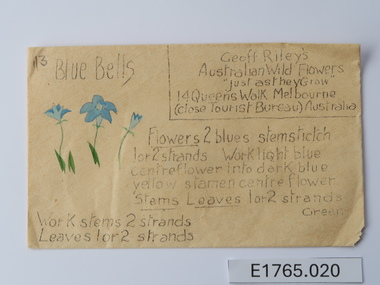 Textile - Geoff Riley embroidery design envelope - Blue bells, Geoff Riley, 1920's-1956/7