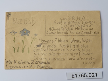 Textile - Geoff Riley embroidery design envelope - Blue bells, Geoff Riley, 1920's-1956/7