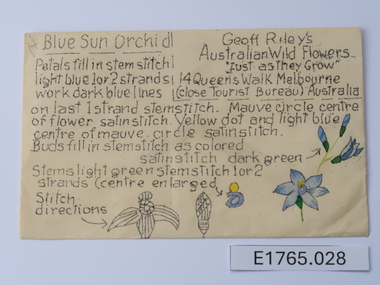 Textile - Geoff Riley embroidery design envelope - Blue Sun Orchid, Geoff Riley, 1920's-1956/7