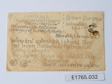 Textile - Geoff Riley embroidery design envelope - Brown Boronia, Geoff Riley, 1920's-1956/7