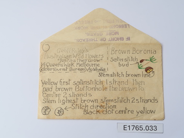 Textile - Geoff Riley embroidery design envelope - Brown Boronia, Geoff Riley, 1920's-1956/7