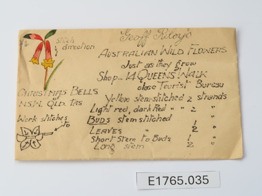 Textile - Geoff Riley embroidery design envelope - Christmas Bells, Geoff Riley, 1920's-1956/7