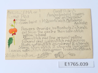 Textile - Geoff Riley embroidery design envelope - Chorizema or Flame Pea, Geoff Riley, 1920's-1956/7