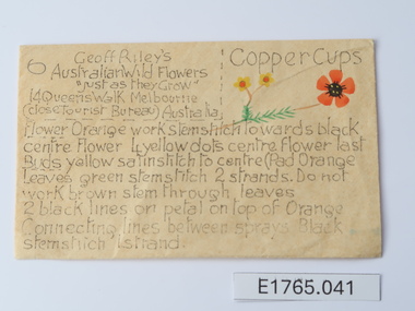 Textile - Geoff Riley embroidery design envelope - Copper Cups, Geoff Riley, 1920's-1956/7