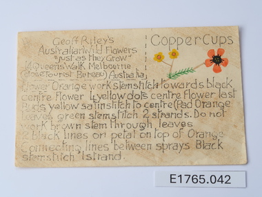 Textile - Geoff Riley embroidery design envelope - Copper Cups, Geoff Riley, 1920's-1956/7