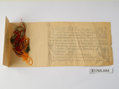 Textile - Geoff Riley embroidery design slip - Eggs and Bacon, Geoff Riley, 1920's-1956/7