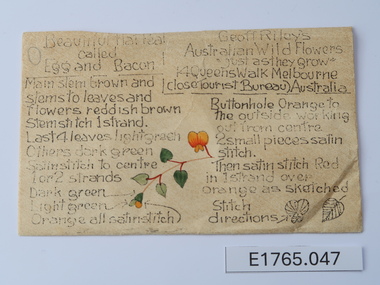 Textile - Geoff Riley embroidery design envelope - Beautiful Flat Pea called Eggs and Bacon, Geoff Riley, 1920's-1956/7