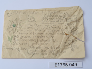 Textile - Geoff Riley embroidery design envelope - Flannel Flower, Geoff Riley, 1920's-1956/7