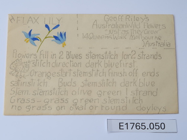 Textile - Geoff Riley embroidery design envelope - Flax lily, Geoff Riley, 1920's-1956/7