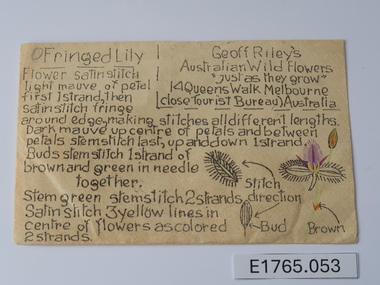 Textile - Geoff Riley embroidery design envelope - Fringed Lily, Geoff Riley, 1920's-1956/7