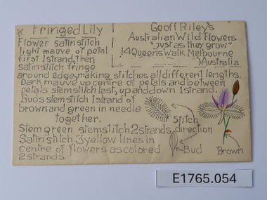 Textile - Geoff Riley embroidery design envelope - Fringed Lily, Geoff Riley, 1920's-1956/7