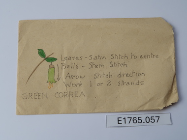Textile - Geoff Riley embroidery design envelope - Green Correa, Geoff Riley, 1920's-1956/7