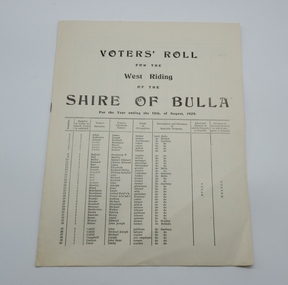 Document, Voters' Roll for the West Riding of the Shire of Bulla, 1909
