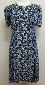 Dress, navy floral print, 1940s